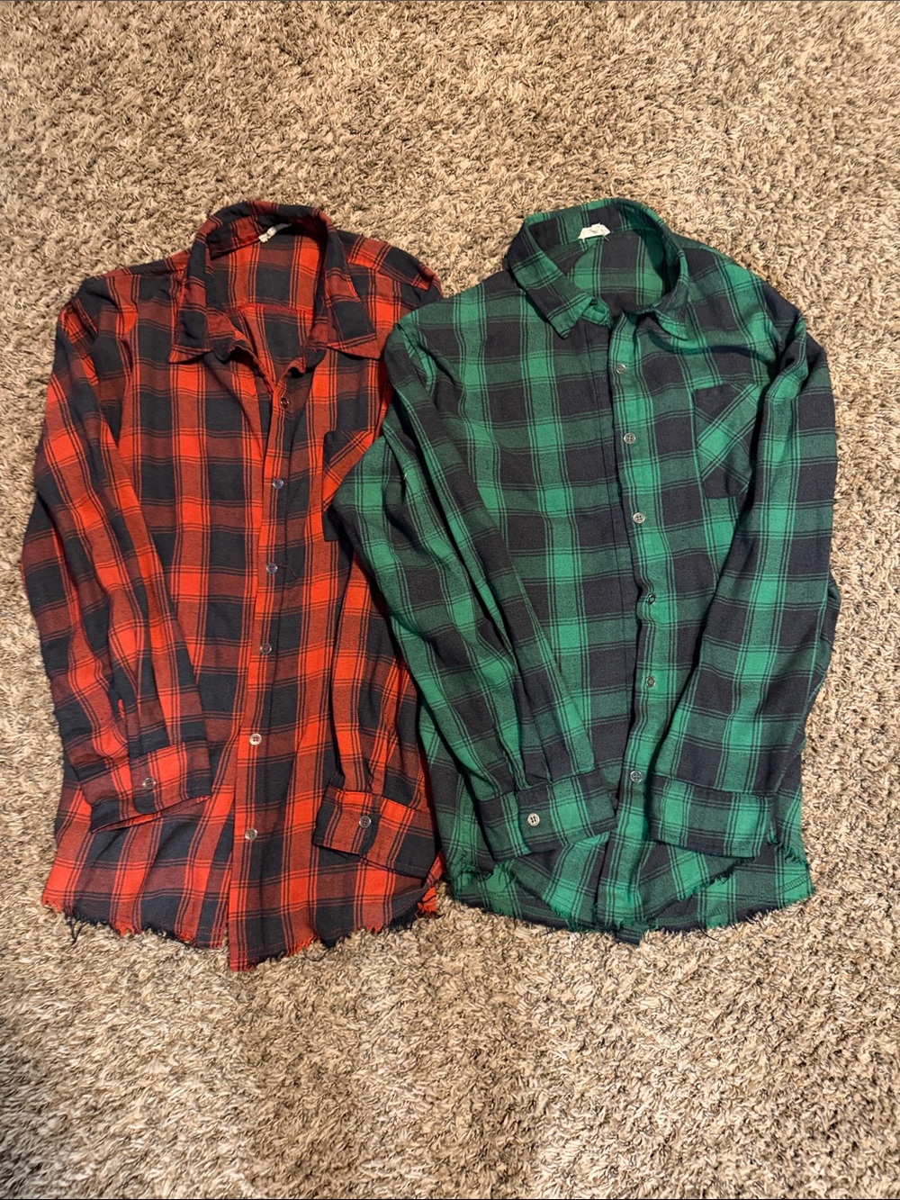 Women’s lightweight plaid Button-Up Shirt flannel- Red and Green